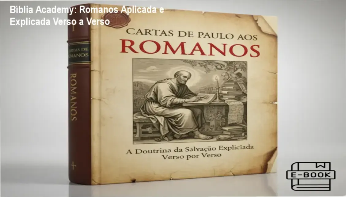 Interface de estudo do livro digital Romanos Aplicada e Explicada Verso a Verso da Bíblia Academy apresentando análise exegética