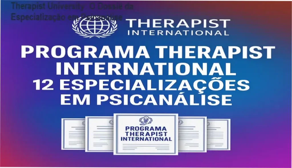 Interface da plataforma Therapist University exibindo os módulos da especialização em psicanálise