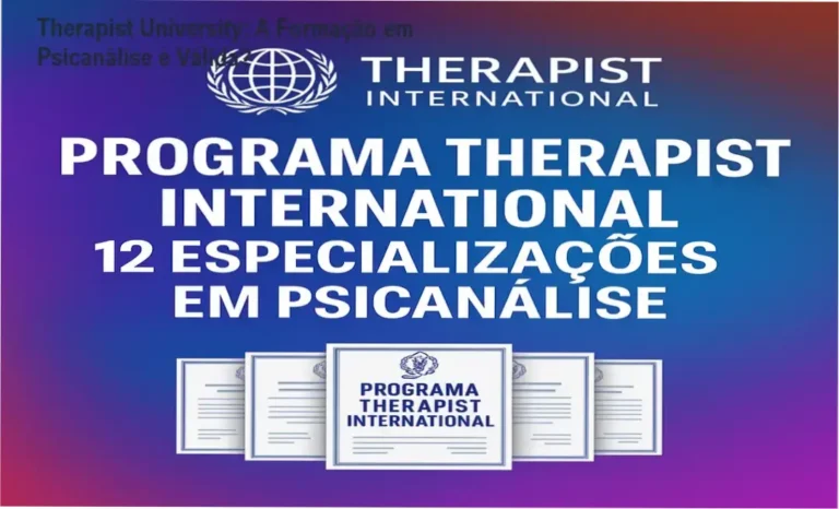 Interface do portal de estudos da Therapist University exibindo módulos de psicanálise e certificações