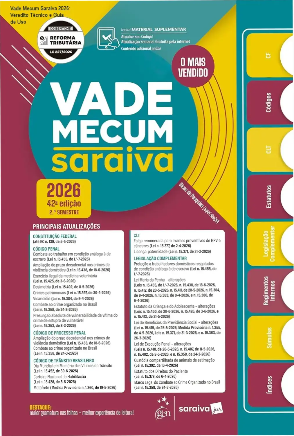 Vade Mecum Saraiva Tradicional 42ª Edição 2026 em capa dura sobre mesa de estudos