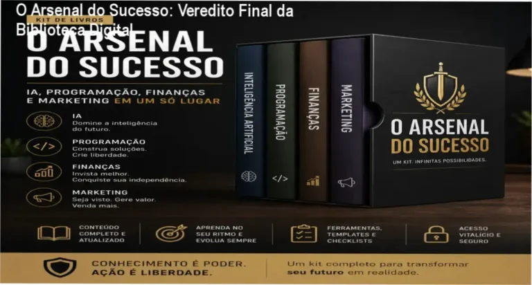 Visão geral do kit digital O Arsenal do Sucesso abrangendo IA, Programação, Finanças e Marketing
