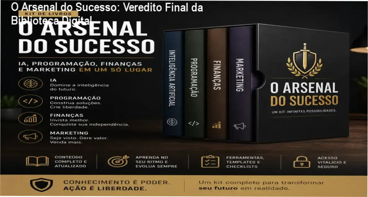 Visão geral do kit digital O Arsenal do Sucesso abrangendo IA, Programação, Finanças e Marketing