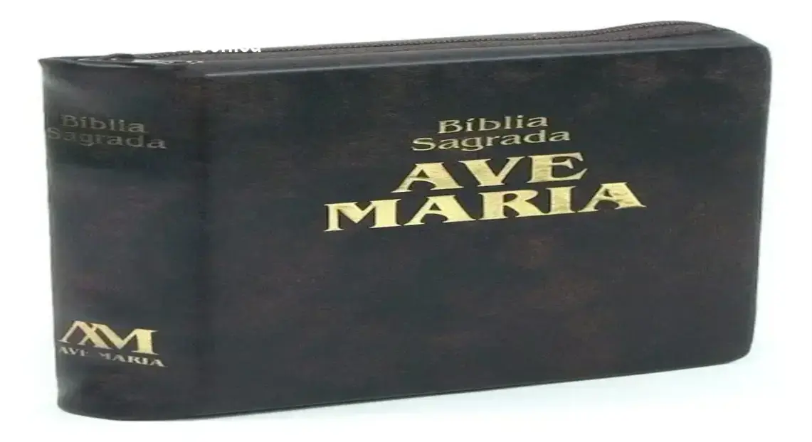 Bíblia Sagrada Ave Maria com zíper marrom e índices laterais em destaque