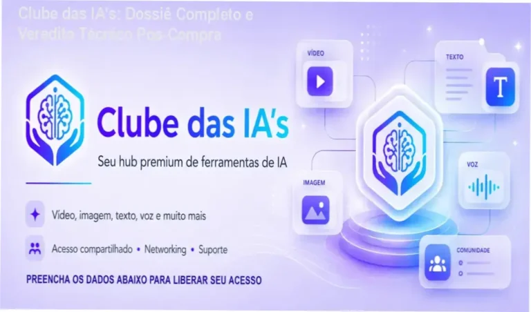 Interface do ecossistema Clube das IA's reunindo ferramentas de vídeo, imagem e texto