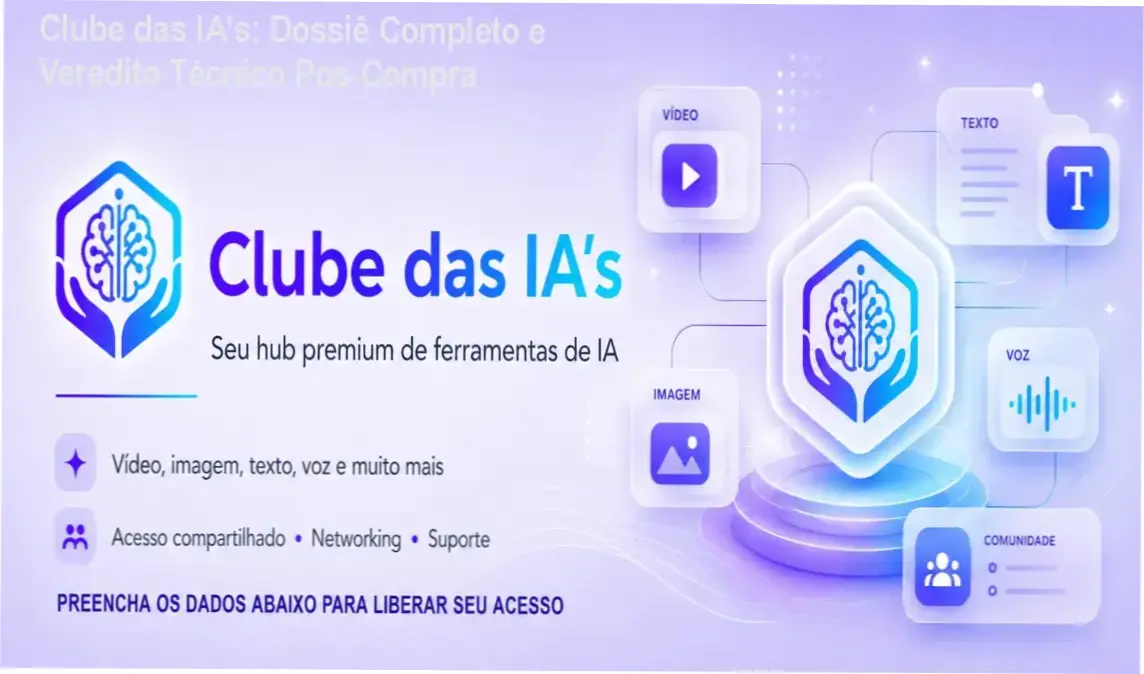 Interface do ecossistema Clube das IA's reunindo ferramentas de vídeo, imagem e texto