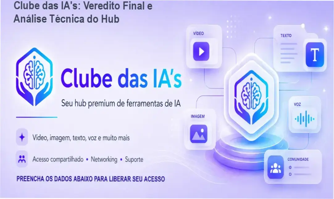 Interface do ecossistema Clube das IA's com ferramentas de texto, imagem e vídeo