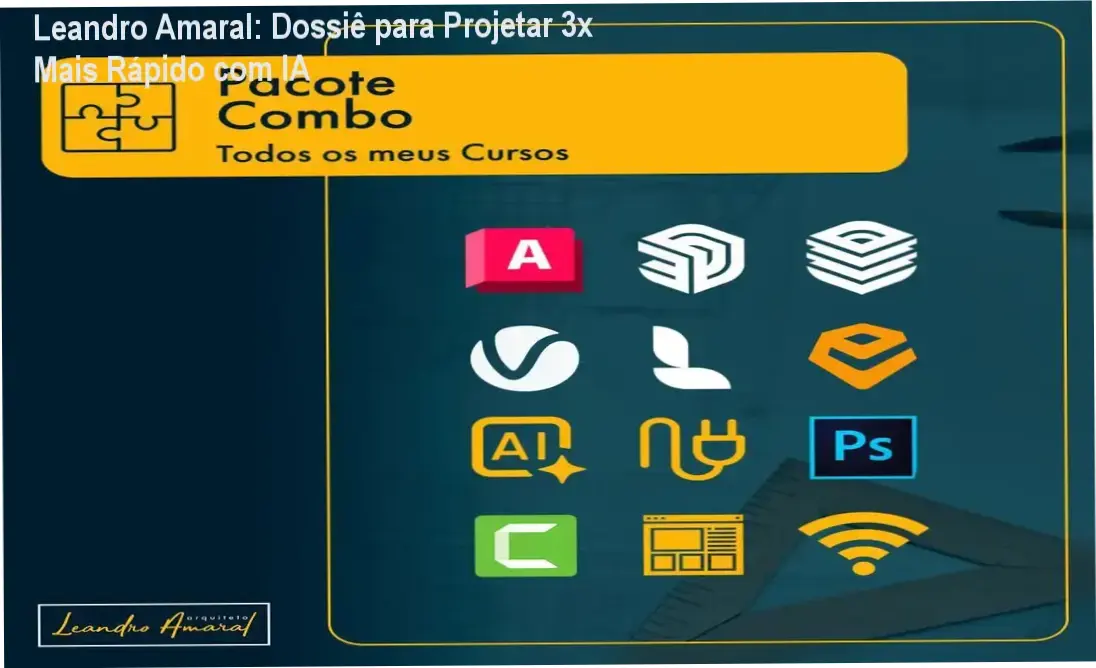 Interface do Combo de Cursos do Arquiteto Leandro Amaral com ferramentas de IA e renderização 3D