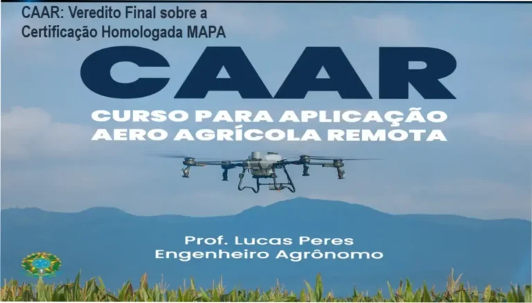 Operador de drone agrícola realizando pulverização em lavoura com certificação profissional CAAR