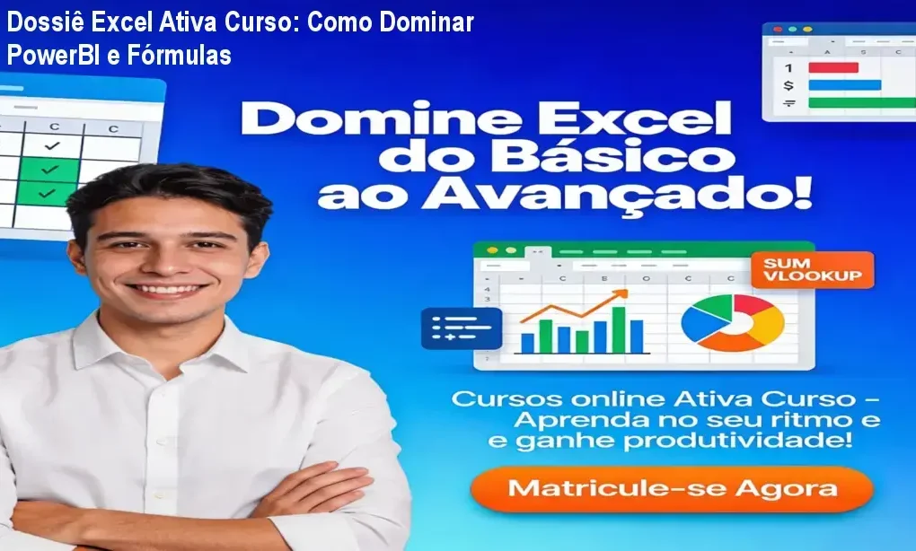 Interface do treinamento de Excel Básico e Avançado com PowerBI da Ativa Curso em um notebook