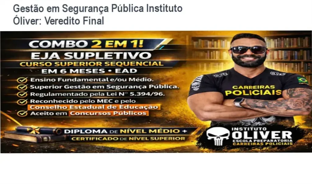 Certificado do curso de Gestão em Segurança Pública e Privada do Instituto Óliver ao lado de livros de direito