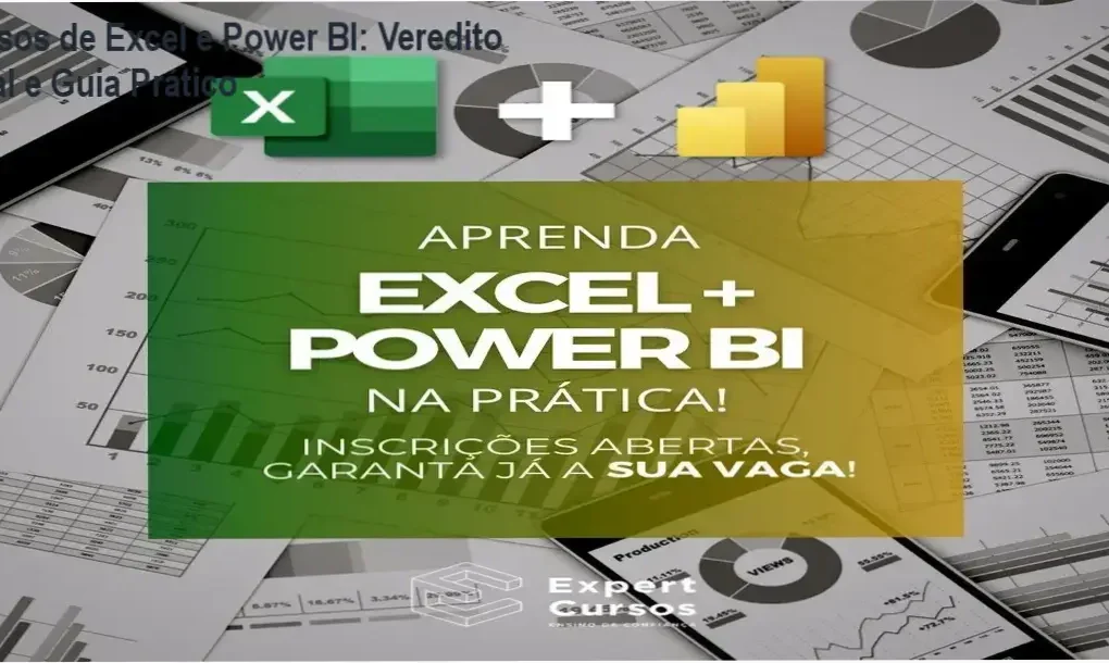 Tela de computador exibindo dashboards profissionais criados com Excel e Power BI