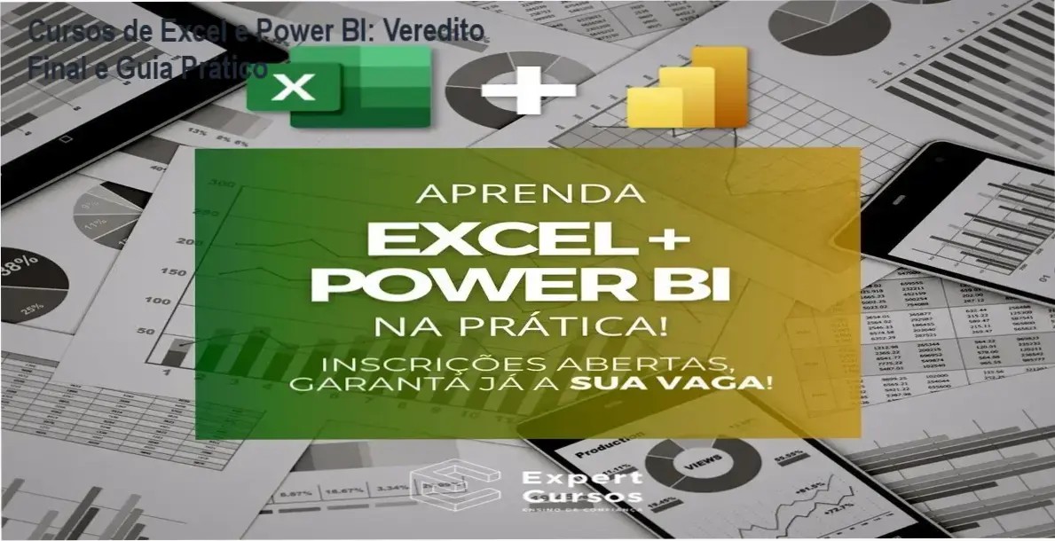 Tela de computador exibindo dashboards profissionais criados com Excel e Power BI