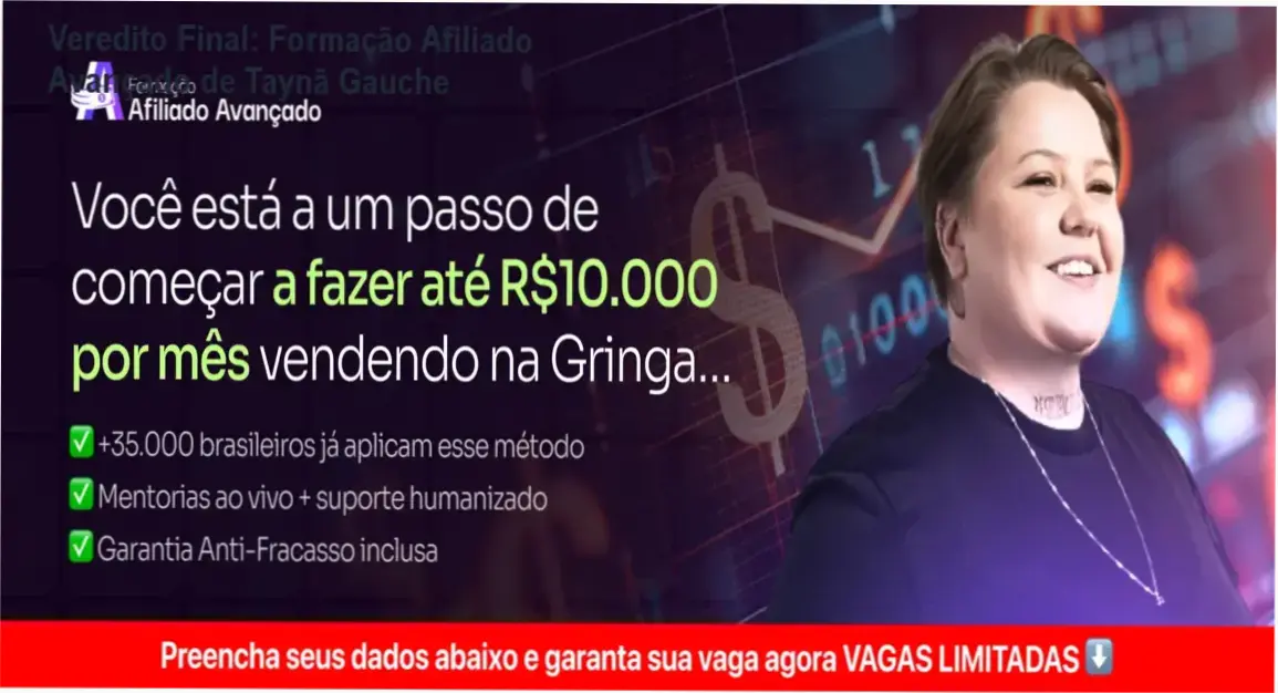 Interface do treinamento Formação Afiliado Avançado focado em vendas no mercado americano