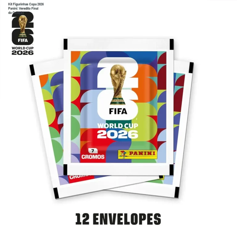 Kit de 12 envelopes de figurinhas da Copa do Mundo FIFA 2026 da Panini com cartela oficial