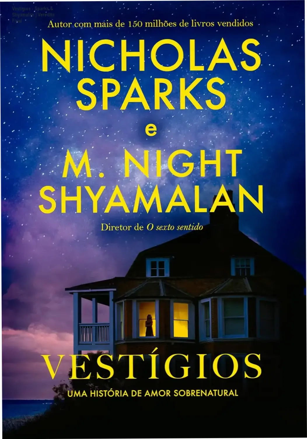 Capa do livro Vestígios, obra de Nicholas Sparks e M. Night Shyamalan sobre romance e suspense