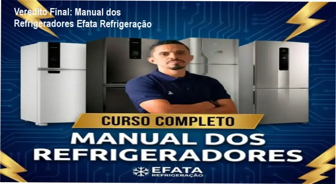 Técnico de refrigeração realizando manutenção em geladeira utilizando o guia do curso Efata Refrigeração