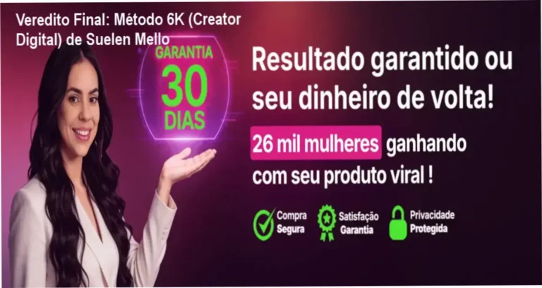 Interface do treinamento Método 6K Creator Digital de Suelen Mello para empreendedorismo feminino