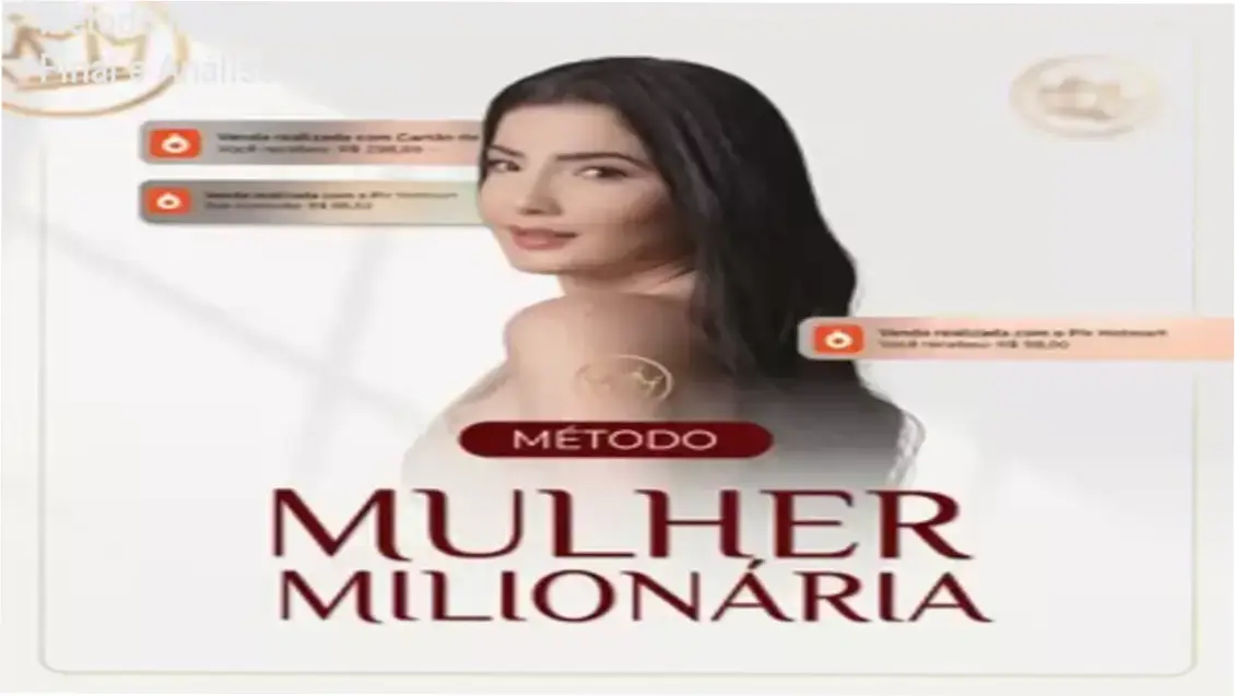 Interface do curso Método Mulher Milionária de Mikaele Gomes com foco em renda digital via celular