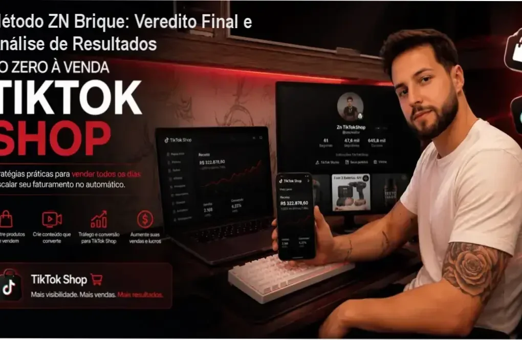 Interface do Método ZN Brique demonstrando a estratégia de vendas orgânicas no TikTok