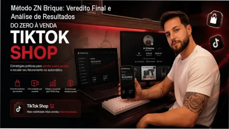 Interface do Método ZN Brique demonstrando a estratégia de vendas orgânicas no TikTok