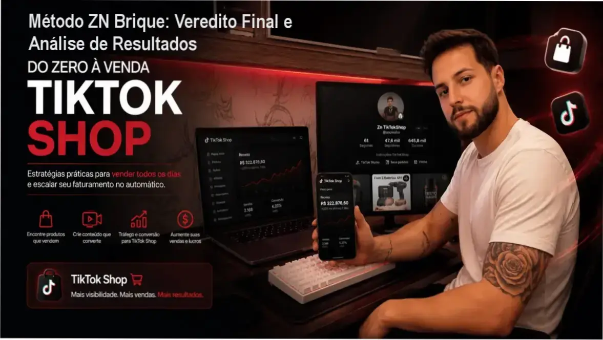 Interface do Método ZN Brique demonstrando a estratégia de vendas orgânicas no TikTok