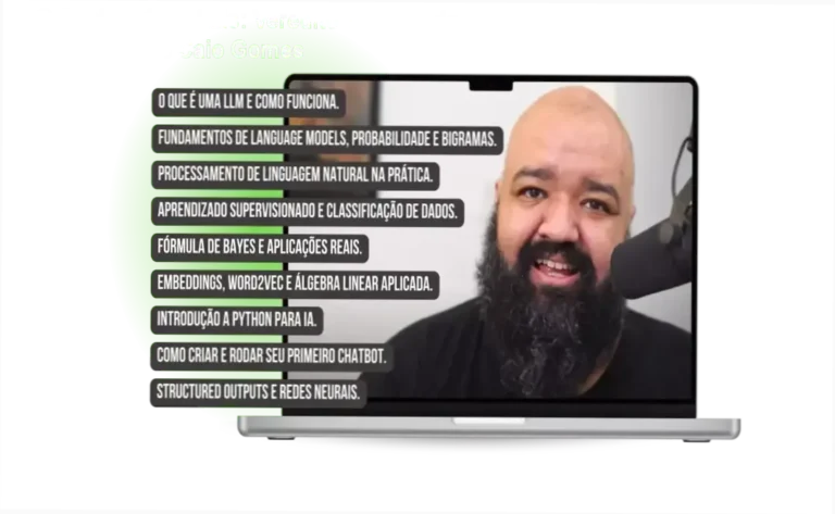 Interface da formação O Senhor das LLMs de Caio Gomes focada em construção de soluções de IA