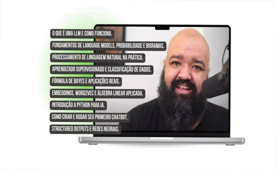 Interface da formação O Senhor das LLMs de Caio Gomes focada em construção de soluções de IA