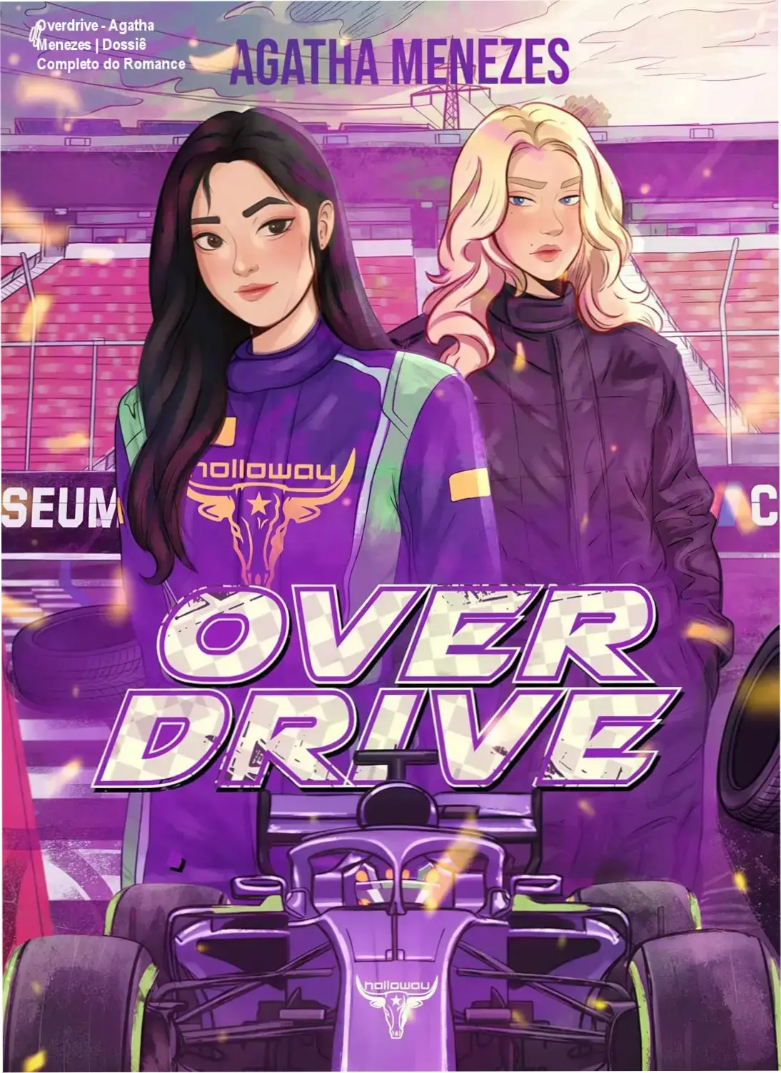 Capa do ebook Overdrive de Agatha Menezes destacando romance sáfico e automobilismo