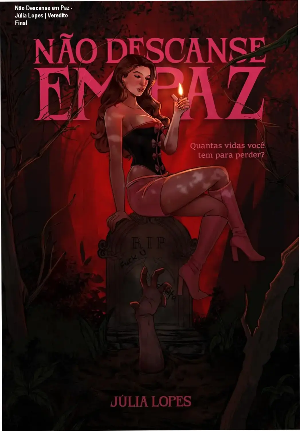 Capa do ebook Não Descanse em Paz de Júlia Lopes, destacando a temática de romance gótico