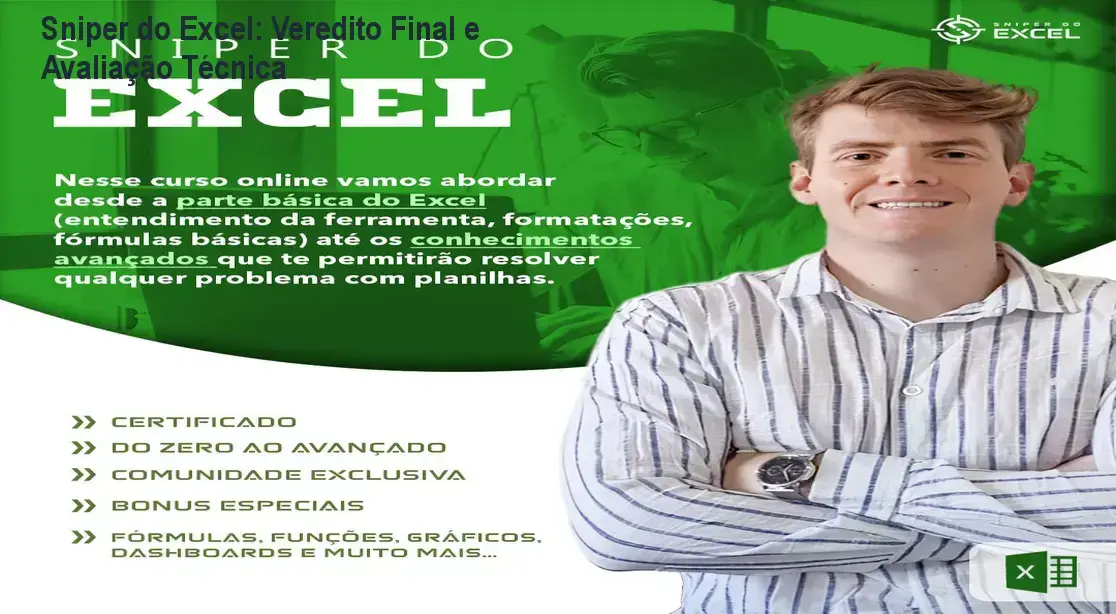 Interface do curso Sniper do Excel demonstrando a criação de dashboards e automações