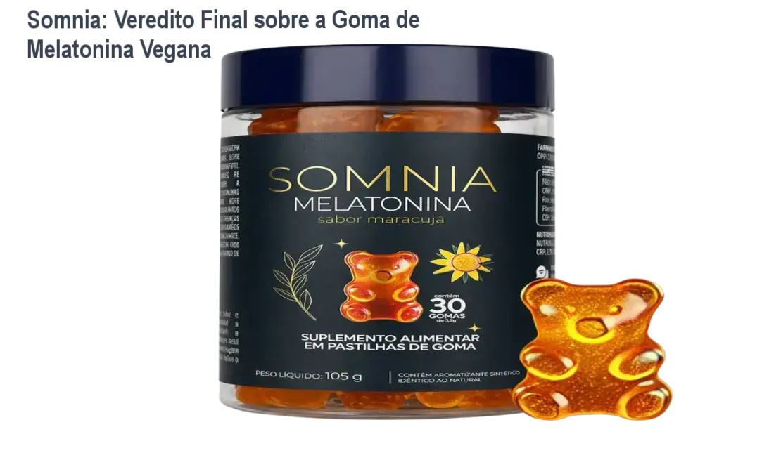 Pote de gomas Somnia de melatonina sabor maracujá para indução do sono natural