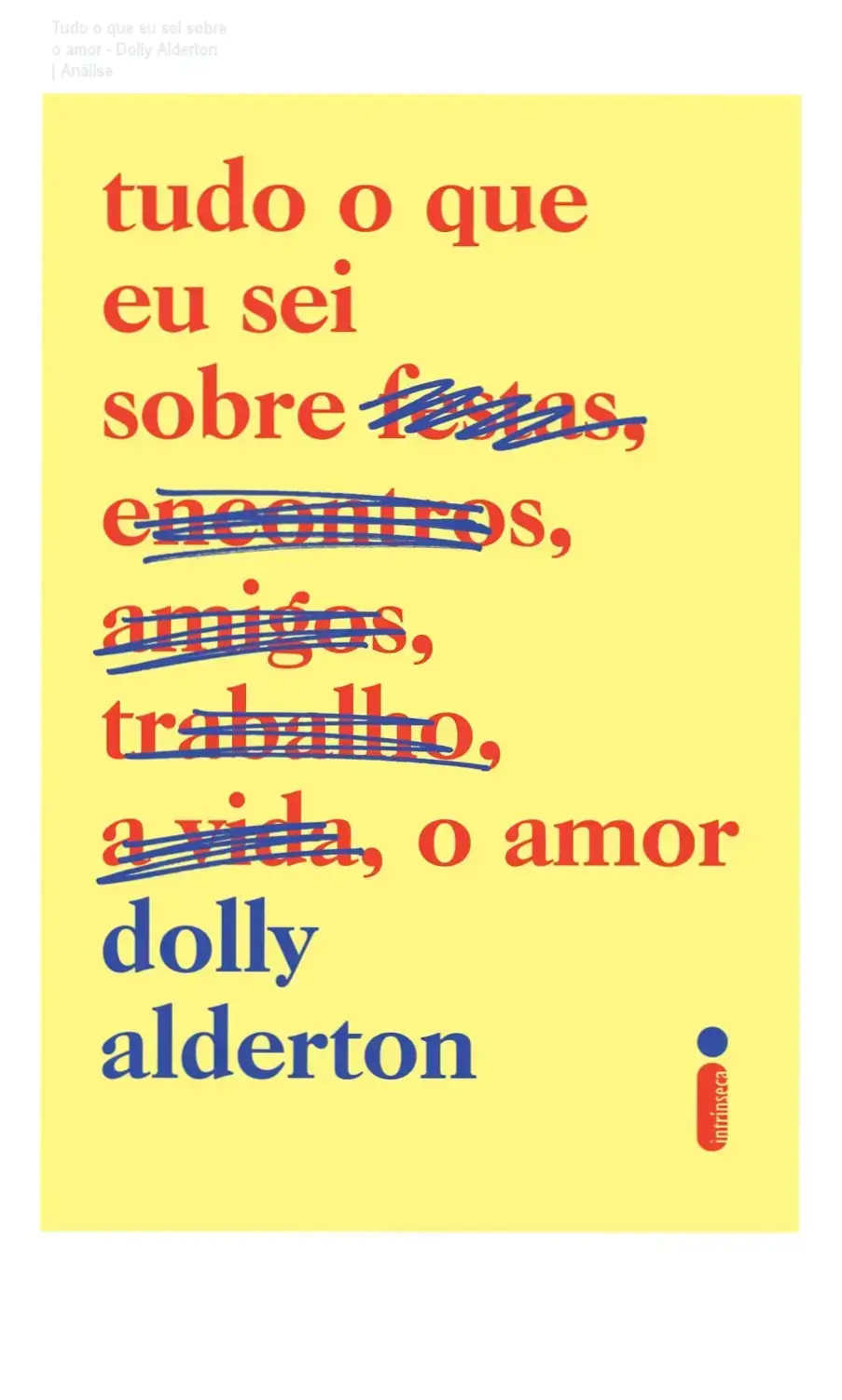 Capa do livro Tudo o que eu sei sobre o amor de Dolly Alderton focada em relacionamentos e vida adulta
